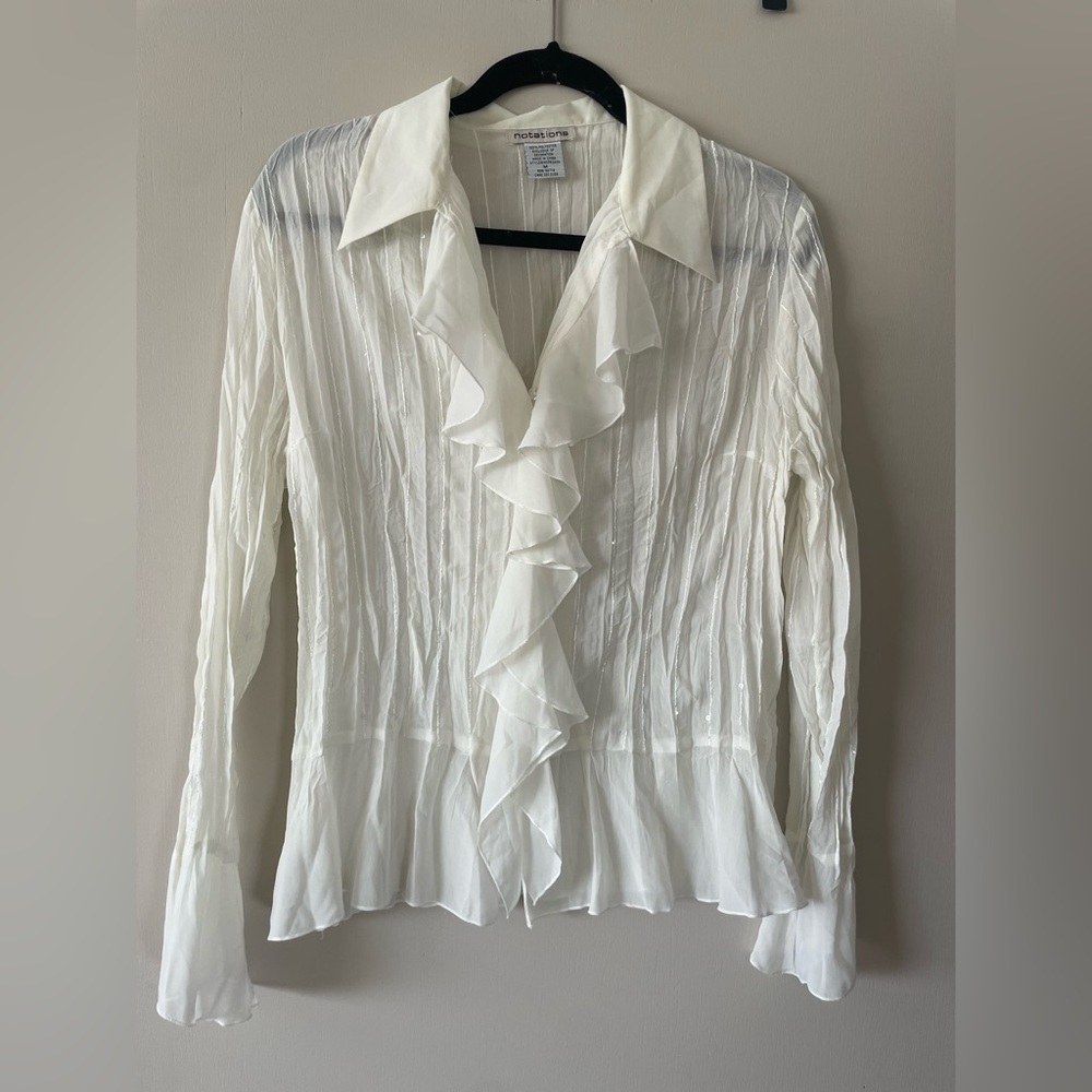 90s Y2K Boho Chic Whimsy Fairy Neutral Classic Ruffle Bell Sleeve Blouse Women M